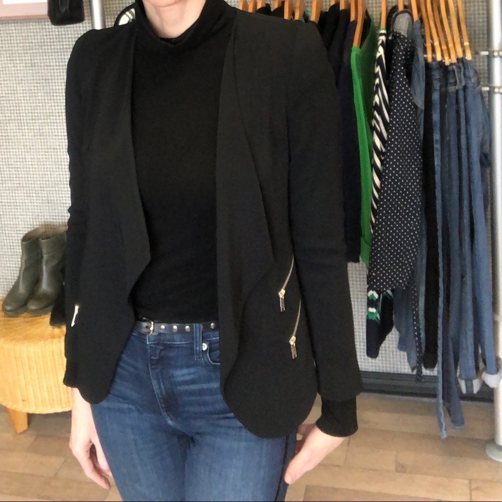 Zara Black Draped Waterfall Blazer with Silver Zippers